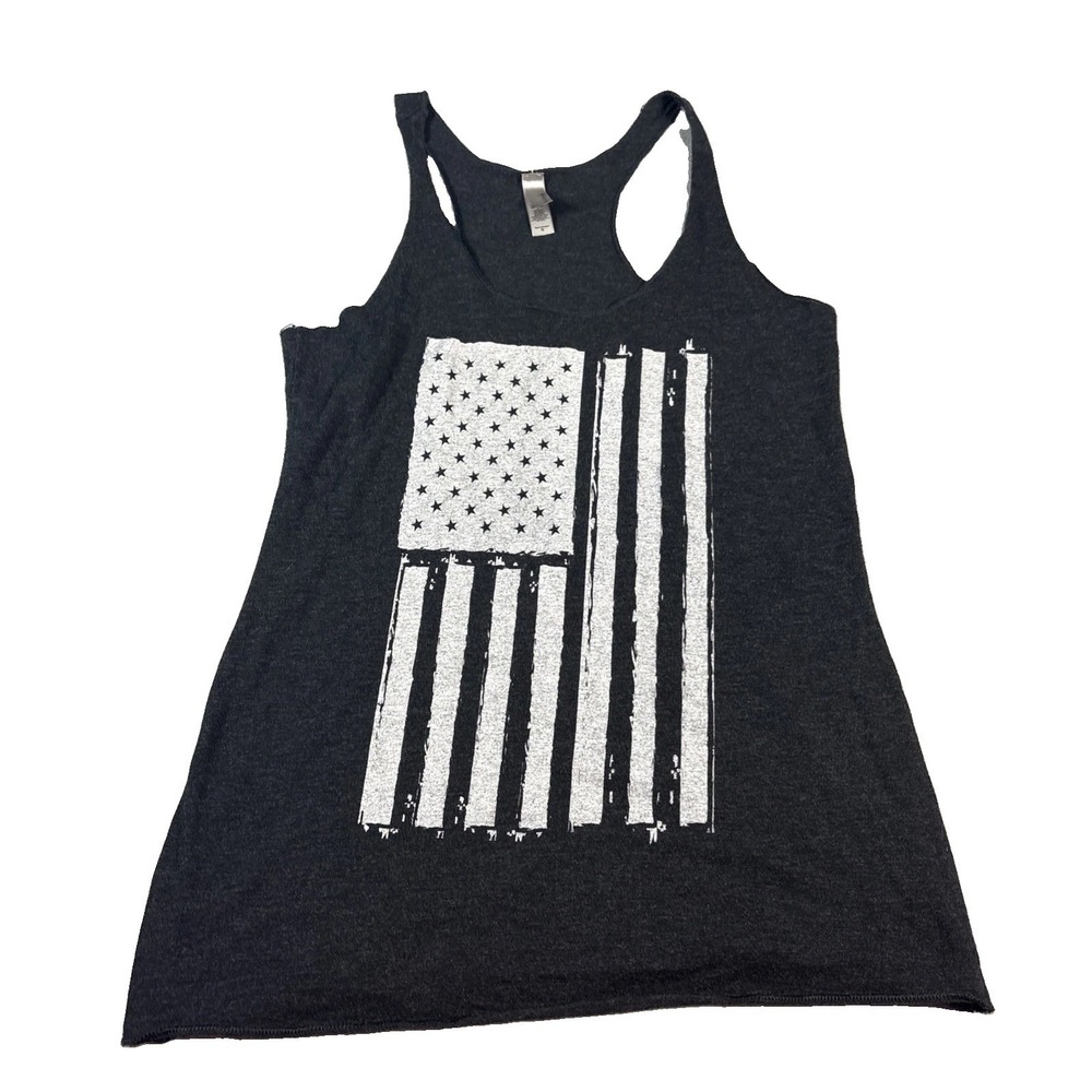 Next Level Ideal T Women's Black Distressed American Flag Racerback Tank Top S